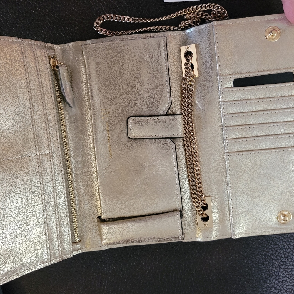INC Gold Faux Leather Crossbody Wallet, bag